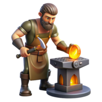 serene vintage A skilled Hephaestus forging a magical weapon in his forge, classical style, fiery lighting premium png