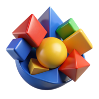 vibrant minimalist A dynamic composition of fragmented, geometric shapes, rendered in bold, primary colors, cubist style authentic png