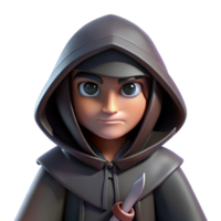 magnificent abstract A cunning rogue with a hooded cloak and a pair of daggers, lurking in the shadows. Low-key lighting, noir style professional png
