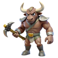 extraordinary classic A fierce minotaur with a bull's head and human body, wielding a giant axe. Greek mythology style high resolution png