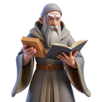 elegant minimalist A wise old wizard with a long white beard and flowing robes, reading from an ancient tome. Soft lighting, classical painting style professional png