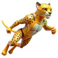 wonderful abstract A swift, cheetah superhero with spotted fur, glowing yellow eyes, running at superhuman speed, motion blur lighting, futuristic style high resolution png