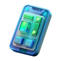 impressive vintage A transparent smartphone displaying a complex user interface, cool blue and green lighting, futuristic style genuine png