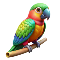 serene contemporary Portrait of a colorful parrot with vibrant plumage, a curious expression, perched on a branch, lit by bright tropical sunlight, realistic animal portrait style original png