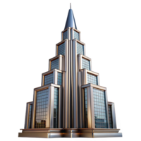dramatic abstract Art Deco skyscraper, chrome and glass, sharp edges, volumetric lighting, high contrast, low angle perspective high quality png
