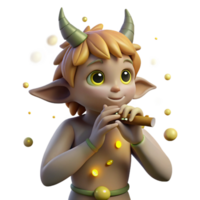 wonderful abstract A whimsical satyr playing a pan flute, surrounded by playful fireflies, Impressionist painting style, dappled sunlight filtering through trees professional png