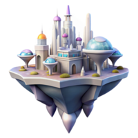 extraordinary artistic Floating island city, futuristic architecture with gravity-defying structures, clouds and sky reflections, dreamy fantasy art style 4K png