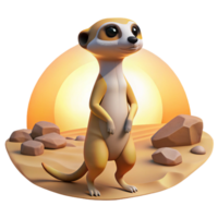 extraordinary traditional A curious meerkat standing on its hind legs, scanning the desert landscape, midday sun with warm desert tones, cartoon style high quality png