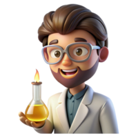 serene minimalist Portrait of a curious scientist with lab goggles and a beaker, lit by the glow of a Bunsen burner, in a scientific illustration style high resolution png