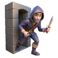 stunning abstract A cunning rogue with a hidden dagger, sneaking through a shadowy alleyway. Low-poly style exclusive png