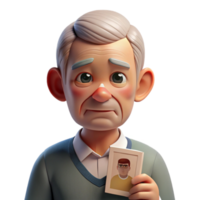 elegant artistic Portrait of an elderly man with deep wrinkles and a weathered face, a single tear rolling down his cheek, holding a faded photograph. Soft, diffused natural light professional png