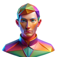 stunning classic Portrait of a person composed entirely of geometric shapes, with vibrant colors and sharp lines, lit by a bright, multicolored light, in an abstract style premium png