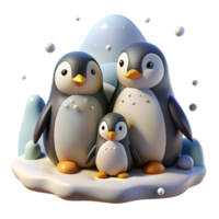 extraordinary traditional A family of penguins huddled together on an icy landscape, blizzard conditions with falling snow, nature documentary style 4K png