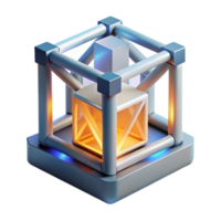 vibrant traditional A 3D printer creating a complex geometric shape, bright white lighting, industrial design style high resolution png