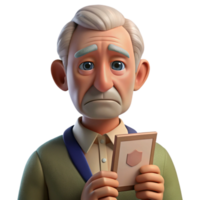 extraordinary classic Portrait of an elderly man with deep wrinkles and a weathered face, a single tear rolling down his cheek, holding a faded photograph. Soft, diffused natural light genuine png