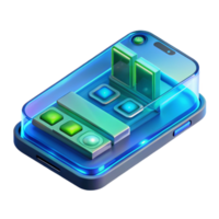 magnificent classic A transparent smartphone displaying a complex user interface, cool blue and green lighting, futuristic style high resolution png