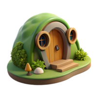 serene artistic A hobbit hole, nestled into a hillside, warm and inviting, cozy, high quality png