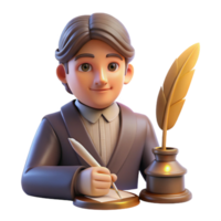impressive abstract Portrait of an imaginative writer with a quill pen and a thoughtful expression, lit by the warm glow of a desk lamp, in a literary portrait style detailed png