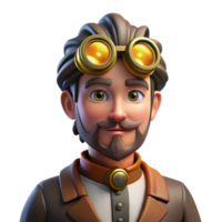 beautiful artistic Portrait of a steampunk inventor with goggles and intricate gears, lit by flickering gaslight, in a steampunk illustration style high resolution png