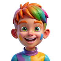 wonderful creative Portrait of a young child with bright, inquisitive eyes and a mischievous grin, covered in colorful finger paint. Dynamic, high-key lighting original png