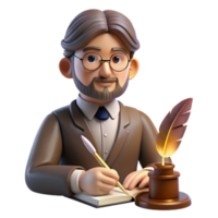 beautiful vintage Portrait of a pensive writer with spectacles and a quill pen, lit by a warm desk lamp, in a vintage literary style 4K png