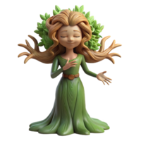 elegant contemporary A graceful dryad with bark-like skin and flowing leafy hair, embracing a giant oak tree, lit by dappled sunlight, in an ethereal, painterly style authentic png