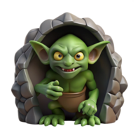 elegant creative A cunning goblin with sharp claws, hiding in a dark cave. Concept art style professional png