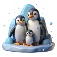 stunning artistic A family of penguins huddled together on an icy landscape, blizzard conditions with falling snow, nature documentary style high quality png