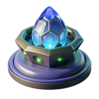 serene artistic A crystalline alien artifact pulsating with an inner light, resting on a pedestal in a futuristic museum, spotlights highlighting its facets. Abstract style detailed png