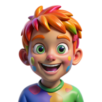 beautiful artistic Portrait of a young child with bright, inquisitive eyes and a mischievous grin, covered in colorful finger paint. Dynamic, high-key lighting high quality png