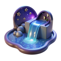 extraordinary modern A cascading waterfall of liquid starlight flowing into a crystal-clear pool, reflecting a constellation of twinkling stars, under a twilight sky. Surrealism style authentic png