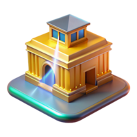 beautiful vintage A holographic projector displaying a 3D model of a building, warm yellow lighting, architectural style professional png