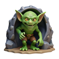 serene abstract A cunning goblin with sharp claws, hiding in a dark cave. Concept art style professional png