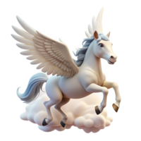 elegant minimalist A majestic pegasus, with wings of pure white feathers, soaring through a cloudy sky. Soft, heavenly lighting. Fantasy art style premium png