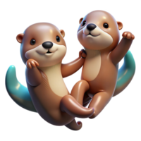 serene minimalist A group of playful sea otters holding hands, floating on their backs, Pixar style, bright and cheerful lighting original png