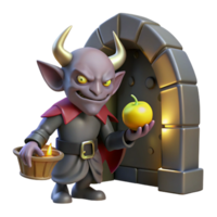wonderful modern A mischievous imp stealing a golden apple, dimly lit dungeon setting. Gothic style high quality png