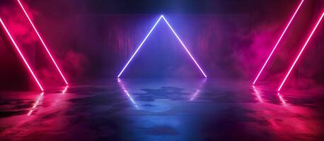 A neon lighted room with smoke and pink and blue lights photo
