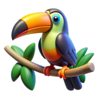 extraordinary vintage A colorful toucan perched on a branch, rainforest setting, bright and vibrant lighting, cartoon style genuine png