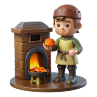 elegant classic A mischievous brownie baking bread in a cozy cottage kitchen, warm firelight illuminating the scene. Celtic folklore style premium png