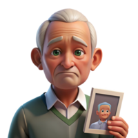 wonderful classic Portrait of an elderly man with deep wrinkles and a weathered face, a single tear rolling down his cheek, holding a faded photograph. Soft, diffused natural light detailed png