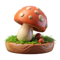 vibrant rustic A mushroom growing on a mossy log, soft, forest light, whimsical, fairytale style original png