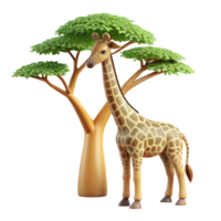 extraordinary artistic A graceful giraffe reaching for leaves on a tall tree, savanna setting, warm afternoon light, art deco style detailed png