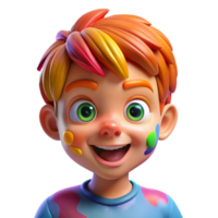 magnificent classic Portrait of a young child with bright, inquisitive eyes and a mischievous grin, covered in colorful finger paint. Dynamic, high-key lighting detailed png