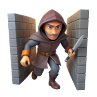 magnificent artistic A cunning rogue with a hidden dagger, sneaking through a shadowy alleyway. Low-poly style professional png
