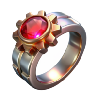 beautiful rustic An elegant steampunk ring, silver band with a gear and ruby setting, lit by a soft, sparkling light high resolution png