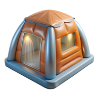 elegant vintage Inflatable temporary shelter, translucent fabric, internal LED lighting, emergency relief camp setting, photorealistic render 4K png