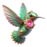 Maravilhoso abstrato uma caprichoso steampunk beija Flor, delicado metal asas com engrenagens, brilhando Rosa e verde, macio, sonhadores iluminação autêntico png