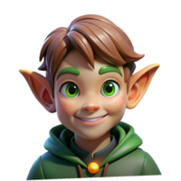 serene classic Portrait of a mischievous pixie with pointed ears, playful green eyes, a mischievous grin, lit by magical fairy light, fantasy style exclusive png