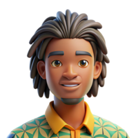 impressive artistic Portrait of a young man with dreadlocks and a thoughtful gaze, wearing a colorful patterned shirt. Soft, diffused lighting. Style art genuine png