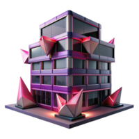 dramatic classic Deconstructivist office building, fragmented forms, sharp angles, crimson neon lights, cyberpunk style, Greg Rutkowski, 4K png